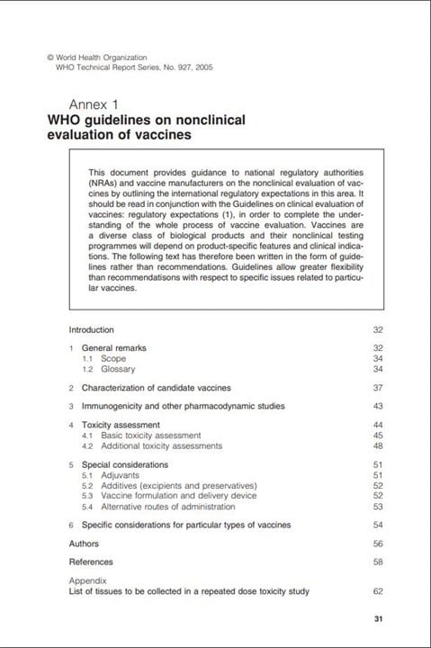 Annex 1 - WHO guidelines on non clinical evaluation of vaccines