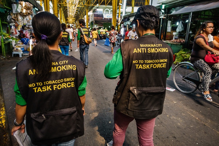 A team of Marikina Anti-Smoking Task Force heads out to patrol the city. The city prohibits establishments from selling cigarettes to minors.